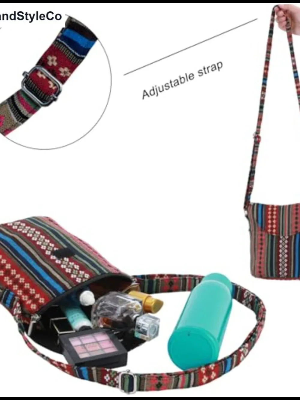 Denim Hobo Crossbody Bag with Floral Print, Adjustable Strap, Travel Purse